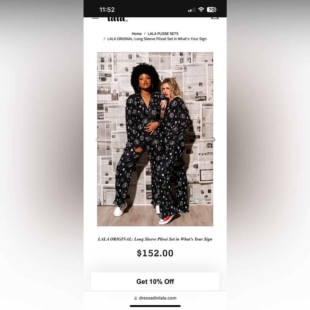 LALA ORIGINAL: Long Sleeve Plissé Set in What's Your Sign / Size Medium